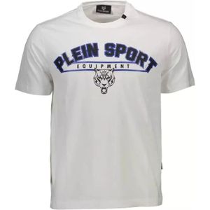 Plein Sport, Tops, Heren, Wit, M, Katoen, Wit Katoenen T-Shirt, Korte Mouw, Ronde Hals, Print