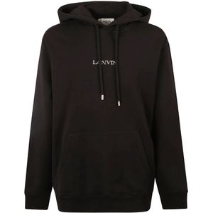 Lanvin, Sweatshirts & Hoodies, Heren, Zwart, XL, Katoen, Zwarte Katoenen Sweatshirt met Geborduurd Logo