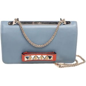 Valentino Vintage, Pre-owned, Dames, Blauw, ONE Size, Tweed, Pre-owned Leather clutches