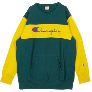Champion, Felpa girocollo kleurblok kangoeroe pocket omgekeerde weefsel Groen, Heren, Maat:XL
