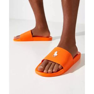 Ralph Lauren, Schoenen, Heren, Oranje, 45 EU, Leer, Oranje slippers met logo