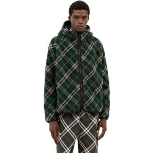 Burberry, Jassen, Heren, Groen, L, Wol, Geruite Fleece Hoodie