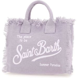 MC2 Saint Barth, Paarse katoenen handtas met franjedetail Paars, Dames, Maat:ONE Size