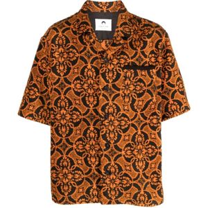 Marine Serre, Overhemden, Heren, Oranje, L, Katoen, Oranje Oosters Handdoek-Print Shirt