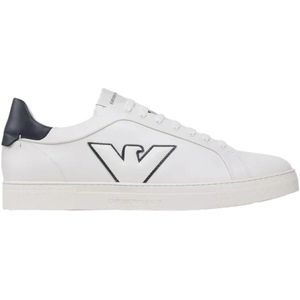 Giorgio Armani, Witte Casual Leren Sneakers oor Heren Wit, Heren, Maat:44 EU