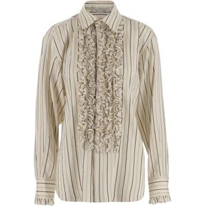 Stella McCartney, Blouses & Shirts, Dames, Beige, M, Polyester, Zijden Blend Gestreepte Shirt met Ruches