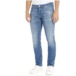Tommy Hilfiger, Heren Jeans in effen kleur met knoop- en ritssluiting Blauw, Heren, Maat:W28