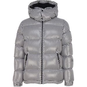 Moncler, Jassen, Heren, Grijs, M, Nylon, Grijze Houndstooth Donsjas