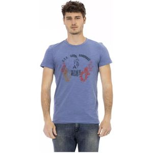Trussardi, Tops, Heren, Blauw, XL, Katoen, Blauw Katoenen T-Shirt met Voorkant Print