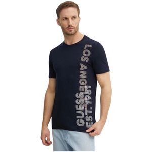 Guess, Tops, Heren, Blauw, M, Katoen, Slim Logo TShirt - Zijprint