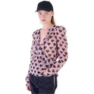 Silvian Heach, Gekruiste Patroon Blouse met Ruche Roze, Dames, Maat:2XS