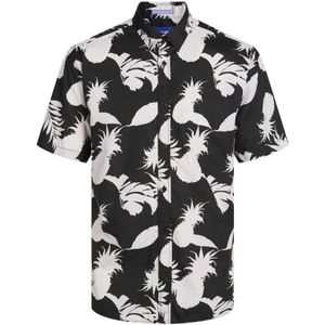 Jack & Jones, Overhemden, Heren, Zwart, S, Aruba AOP Shirt Korte Mouw