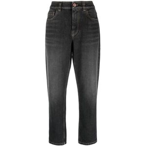 Brunello Cucinelli, Zwarte Denim Jeans met Monili Ketting Zwart, Dames, Maat:L