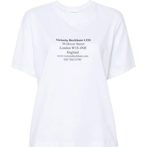 Victoria Beckham, Tops, Dames, Wit, L, Katoen, Logo Print Ronde Hals T-shirt