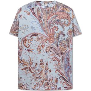 Etro, Bedrukt T-shirt Blauw, Heren, Maat:L