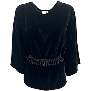 P.a.r.o.s.h., Blouses & Shirts, Dames, Zwart, M, Zwarte fluwelen shirt met juweelriem
