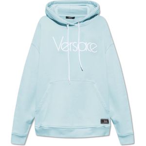 Versace, Sweatshirts & Hoodies, Dames, Blauw, 2Xs, Katoen, Logo hoodie