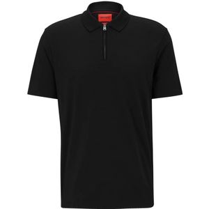Hugo Boss, Polo T-shirt van katoenmix met ritssluiting Zwart, Heren, Maat:XL