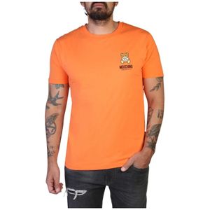 Moschino, Tops, Heren, Oranje, M, Katoen, Heren Lente/Zomer Logo Print T-Shirt