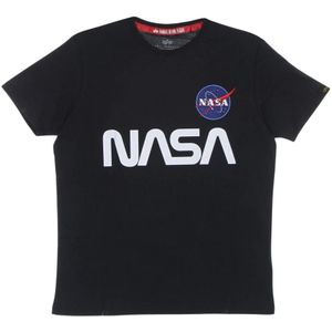 Alpha Industries, Nasa Reflecterend T-Shirt voor Mannen Zwart, Heren, Maat:M