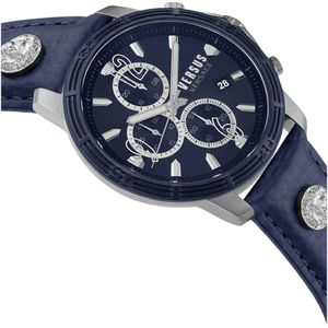 Versus Versace, Accessoires, Heren, Blauw, ONE Size, Blauw Leren Herenhorloge Bicoccca Stainless