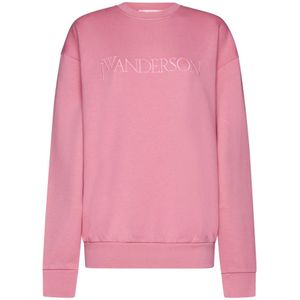JW Anderson, Sweatshirts & Hoodies, Dames, Roze, M, Katoen, Roze Logo Borduurwerk Sweatshirt