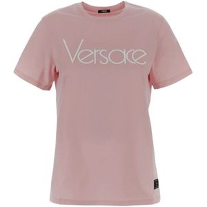Versace, Tops, Dames, Roze, 2Xs, Katoen, Katoenen T-shirt met korte mouwen