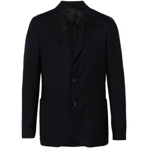 Lardini, Pakken, Heren, Blauw, L, Wol, Blauwe Wollen Blazer met Broche Detail