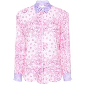 MC2 Saint Barth, Blouses & Shirts, Dames, Roze, S, Linnen, Roze Paisley Print Linnen Overhemd