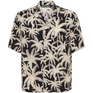 Palm Angels, Overhemden, Heren, Veelkleurig, M, Zwarte Bloemenprint Shirt
