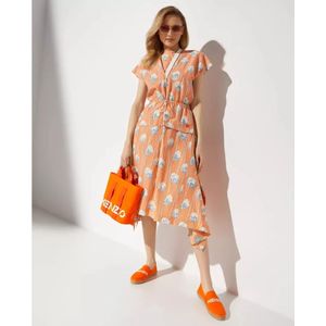 Kenzo, Kleedjes, Dames, Oranje, S, Katoen, Oranje Bloemenjurk met Elastische Taille