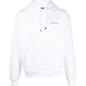 Jacquemus, Sweatshirts & Hoodies, Heren, Wit, XL, Katoen, Biologisch Katoenen Geborduurde Hoodie