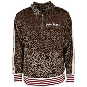 Palm Angels, Leopard Print Sweatshirt met Ritssluiting Bruin, Heren, Maat:M