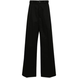 Maison Margiela, Zwarte Twill Geweven Wijde Broek Zwart, Heren, Maat:M