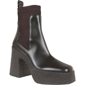 Stella McCartney, Schoenen, Dames, Bruin, 39 EU, Polyester, Bruine Enkellaarzen met Gestructureerde Sleehak