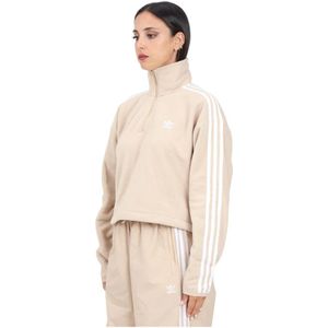 Adidas Originals, Sweatshirts & Hoodies, Dames, Beige, XS, Polyester, Beige Half-Zip Polarf Sweatshirt voor Vrouwen