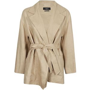 Max Mara Weekend, Jassen, Dames, Beige, S, Katoen, Beige Oversized Jack met Riem