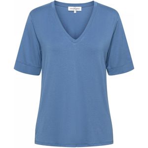 &Co Woman, V-hals Jersey Top met Korte Mouw Blauw, Dames, Maat:XL