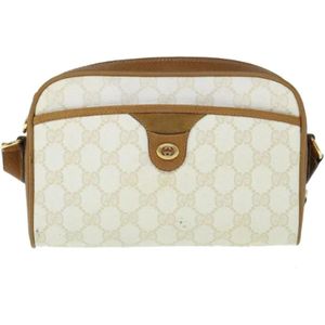 Gucci Vintage, Pre-owned, Dames, Wit, ONE Size, Tweed, Pre-owned Canvas shoulder-bags