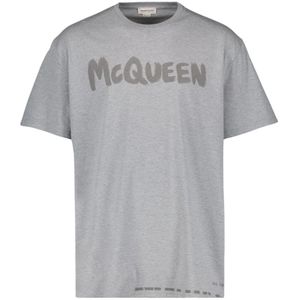 Alexander McQueen, Tops, Heren, Grijs, M, Katoen, Graffiti Print T-shirt