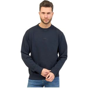 Hugo Boss, Sweatshirts & Hoodies, Heren, Blauw, 2Xl, Katoen, Blauwe Sweater met Logo Print