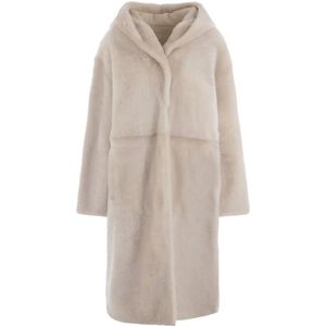 Yves Salomon, Shearling jas met capuchon en drukknoopsluiting Beige, Dames, Maat:L