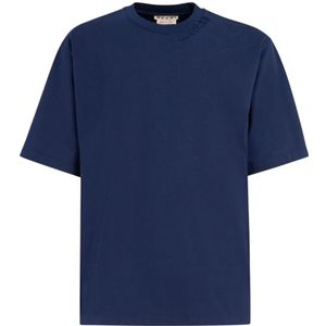 Marni, Tops, Heren, Blauw, 2Xl, Katoen, katoenen oversized t-shirt met patches