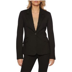 Guess, Jassen, Dames, Zwart, XS, Leer, Logo Button Blazer - Zwart Slim Fit