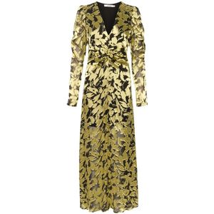 Gestuz, Kleedjes, Dames, Veelkleurig, XS, Zijden Maxi Jurk Luminary Green Leaves