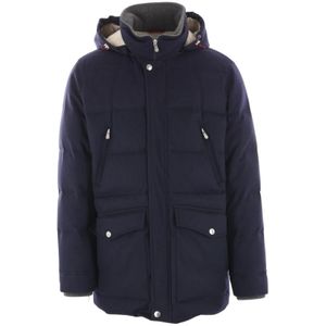 Brunello Cucinelli, Jassen, Heren, Blauw, XL, Wol, Blauwe wollen jas met afneembare capuchon