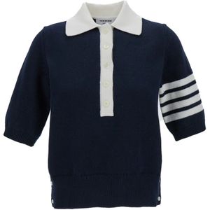 Thom Browne, Icon Jersey Stitch Intarsia Polo Blauw, Dames, Maat:XS