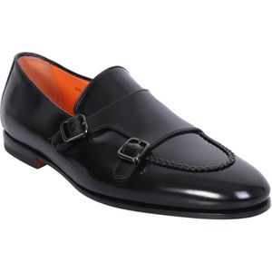 Santoni, Schoenen, Heren, Zwart, 43 EU, Leer, Zwarte Leren Loafers met erstelbare Gespsluiting