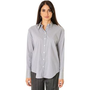 Jijil, Blouses & Shirts, Dames, Grijs, S, Katoen, Gestreepte blouse met strass - Maten: 40, Kleuren: Grijs/Wit