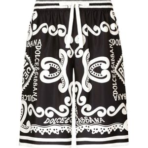 Dolce & Gabbana, Korte broeken, Heren, Zwart, L, Logo Grafische Zijden Shorts